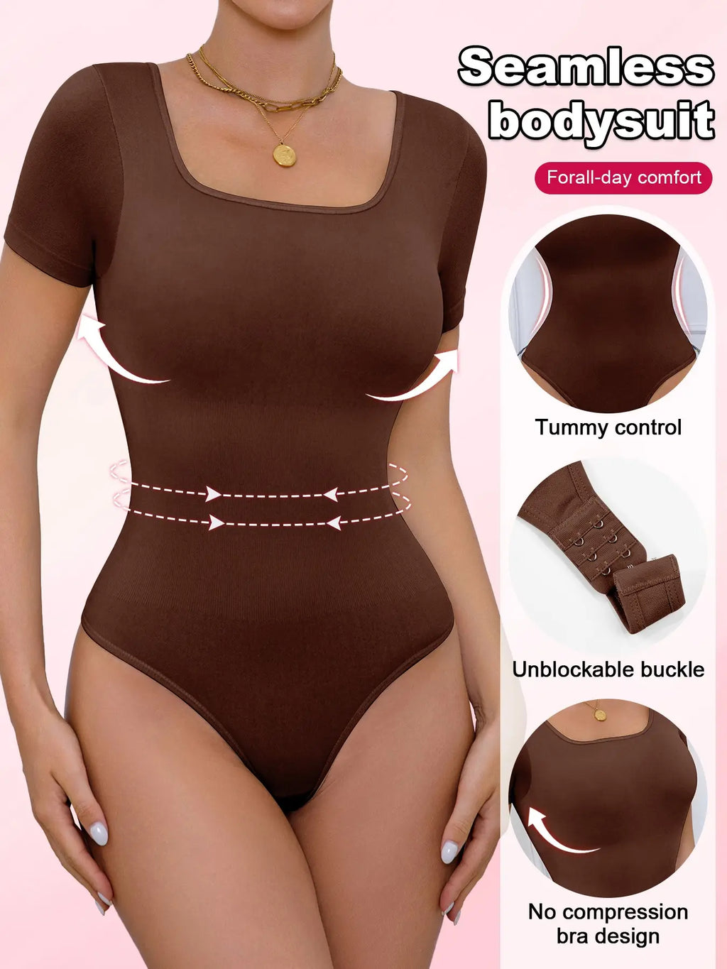 Women'S Seamless Compression Shapewear Bodysuit Set, Slimming Waist Abdomen Control Short Sleeve Crop Bodyshaper, All Seasons Minimalist Style