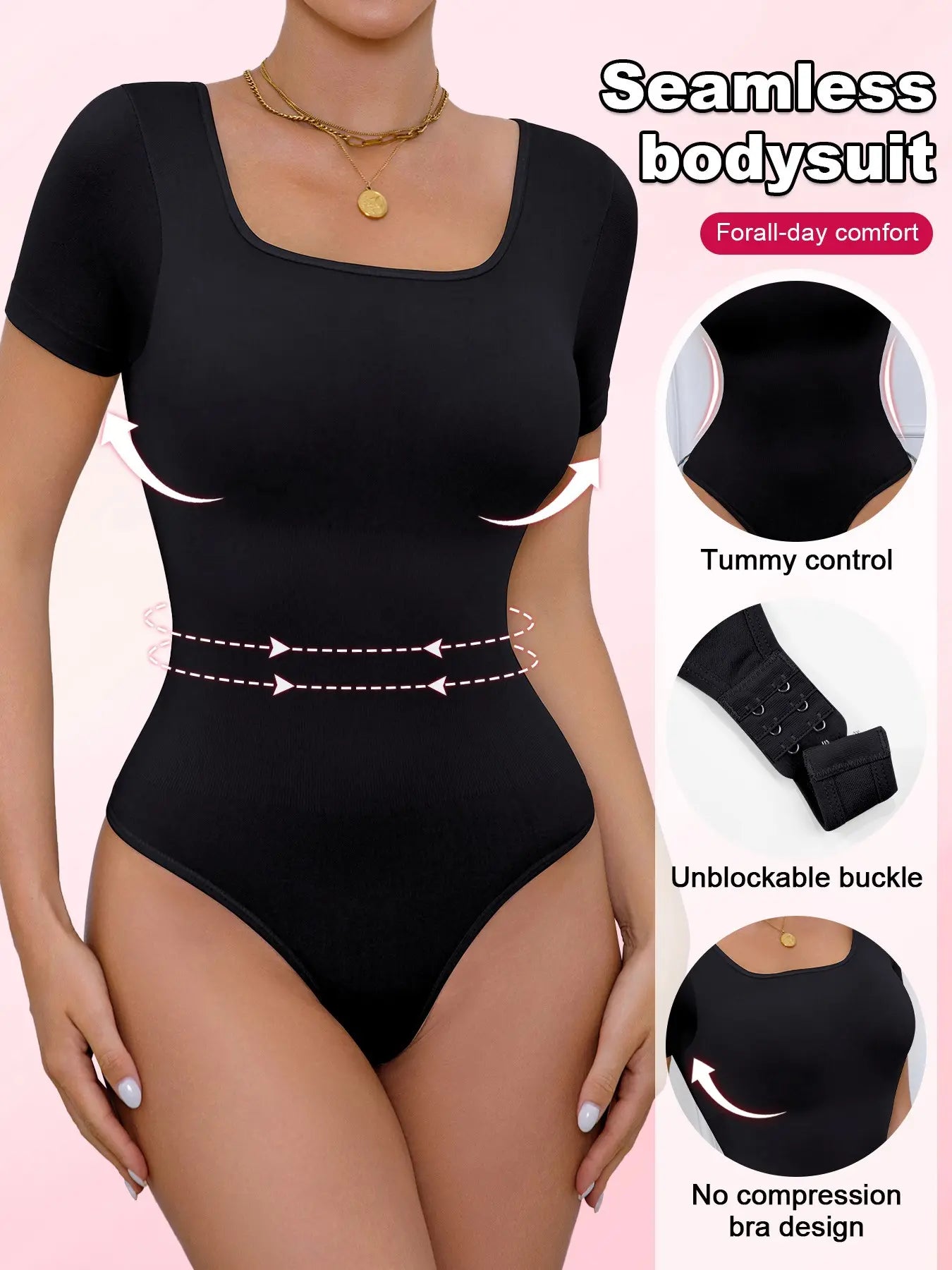 Women'S Seamless Compression Shapewear Bodysuit Set, Slimming Waist Abdomen Control Short Sleeve Crop Bodyshaper, All Seasons Minimalist Style